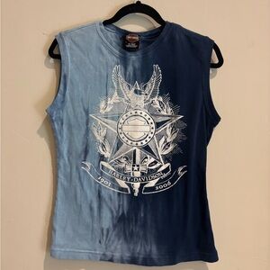 Harley-Davidson Blue Ombre Sleeveless Muscle Tee with White Crest